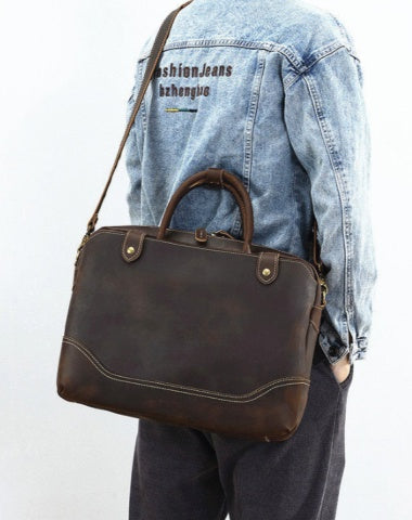 Brown Briefcase 15 inch Laptop Shoulder Bag 15 Inch Leather Laptop Bag for Men Dark