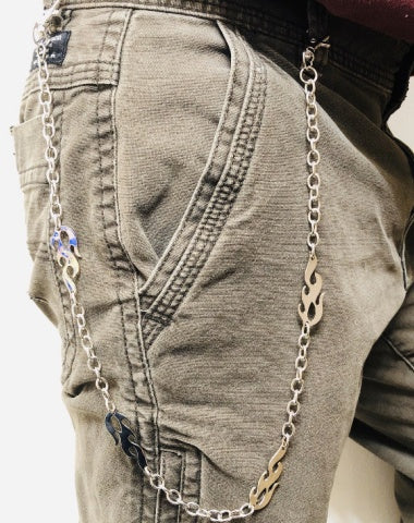 Cool Silver Flame Wallet Chains Silver Long Flames Biker Pants Chain For Men