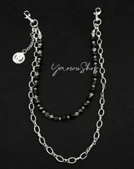 Beaded Wallet Chain Womens Black Stone Wallet Chain Double Wallet Chain
