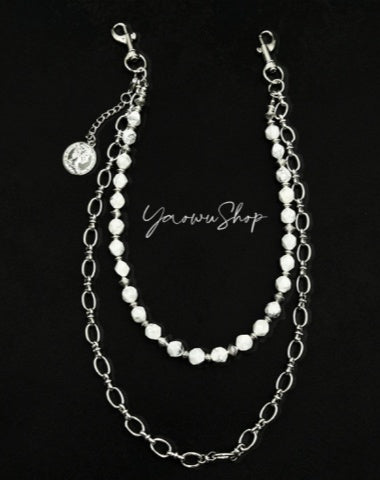 Beaded Wallet Chain Womens White Stone Wallet Chain Double Wallet Chain