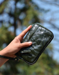 Green Leather Wristlet Clutch Wallet for Men Leather Phone Clutch Wallet