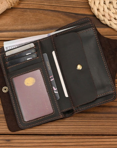 Mens Wallet With Lots of Card Slots Leather Vertical Wallet with Buckle with Coin Pocket Billfold