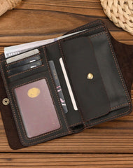 Mens Wallet With Lots of Card Slots Leather Vertical Wallet with Buckle with Coin Pocket Billfold