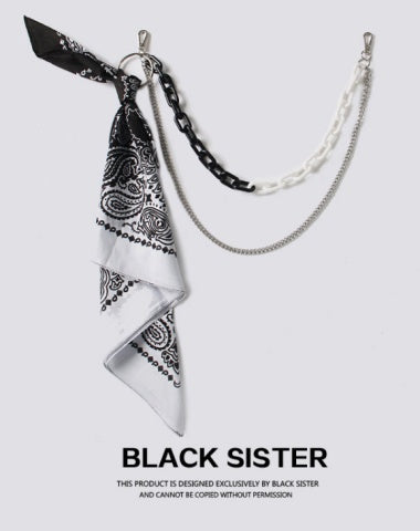 White & Black Paisley Bandana Resin Trousers Chain Pants Chain Biker Kerchief Headscarf Jeans Chains
