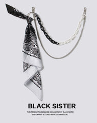 White & Black Paisley Bandana Resin Trousers Chain Pants Chain Biker Kerchief Headscarf Jeans Chains