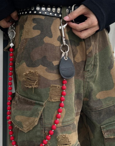 Red Beaded Wallet Chain Beaded Pants Chain Lavastone Bead Wallet Chain