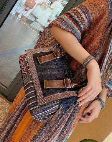 Boho Crossbody Bag Women Canvas Boho Shoulder Bag Boho Handbag Black Gray Canvas Ladies Handbags