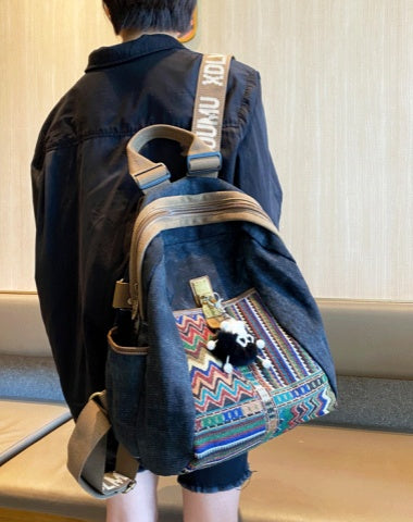 Boho Embroidery Large Canvas Backpack Women Boho Embroidery Canvas Backpack