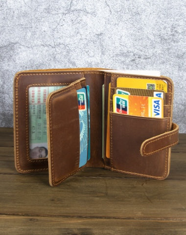 Mens Wallets Leather Vertical Bifold Wallet Leather Vertical Wallet with Buckle Billfold