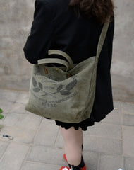 Green Distressed Canvas Tote Crossbody Bag