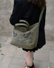Green Distressed Canvas Tote Crossbody Bag