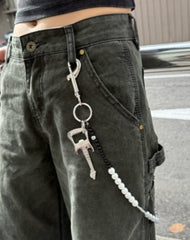 White Ball Pants Chain Ball Wallet Chain Stone Beaded Wallet Chain Rock Bead Wallet Chain