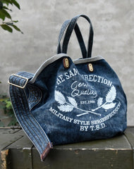 Blue Denim Tote Handbag Denim Tote Bag Blue Denim Tote Shoulder Bag Jean Tote Bag for Women