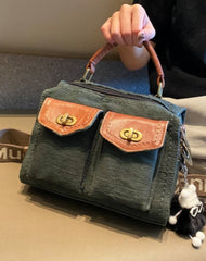 Dark Green Canvas Convertible Backpack Shoulder Bag Women Canvas Convertible Handbag Crossbody Bag With outside Pockets