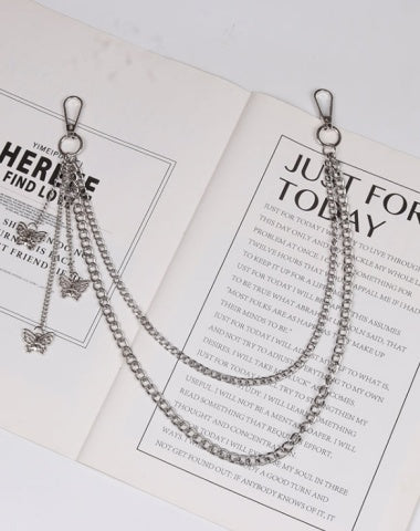 Cute Womens Jeans Chain Silver Double Layers With Butterfly Charms Wallet Chains For Women