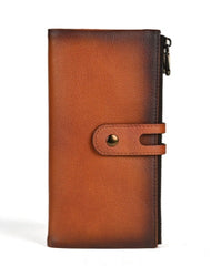 Buckle Mens Wallets That Holds A Lot of Cards Long Double Zipper Leather Wallet with Buckle for Men