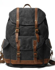 Black Gray Waxed Canvas Backpack Waxed Cotton Backpack Black Large Canvas And Leather Backpack