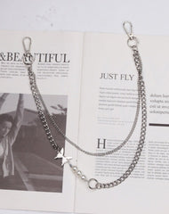 Cute Womens Pearls&Butterfly Jeans Chain Silver Double Layers Astronaut Wallet Chains Jeans Chain For Women