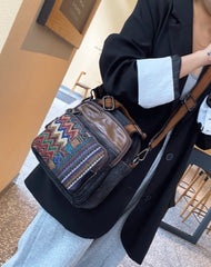 Women Canvas Convertible Boho Crossbody Bag Canvas HandBag Black Gray Canvas Convertible Backpack Shoulder Bag Boho Embroidery Canvas Bag