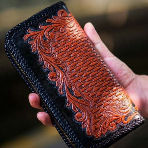 Hand Tooled Leather Wallets Mens Zip Around Wallet Eagle Tooled Leather Wallet Cool Wallets for Guys