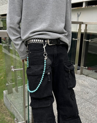 Cyan Ball Wallet Chain Ball Pants Chain Lavastone Bead Wallet Chain