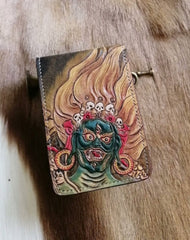 Mahakala Wallet Tooled Leather Wallet Card Wallet with ID Window Mahakala Deity Wallet ID Holder Wallet Mens Wallet with ID Window