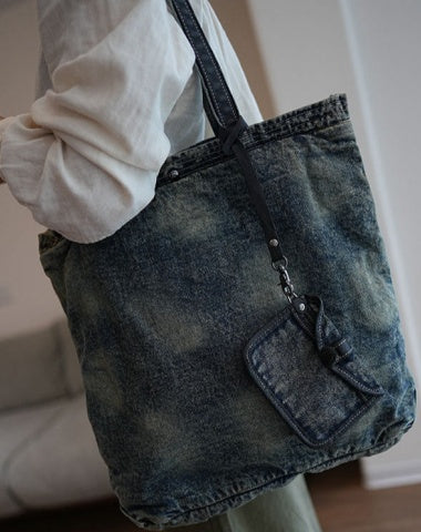 Large Denim Tote Denim Shoulder Bags Blue Jean Shoulder Bag Large Jean Tote Bag