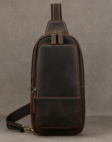 Dark Brown Leather Chest Bag for Men Chest Sling Bag for Men