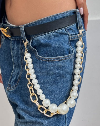 Large Pearl Wallet Chains Womens Double Wallet Chain Gold Beaded Wallet Chain for Women