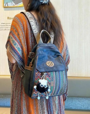 Women Embroidery Canvas Backpack Boho Style Backpack Vintage Convertible Boho Crossbody Bag