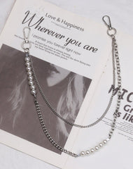 Cute Womens Pearls Jeans Chain Silver Double Layers Astronaut Wallet Chains Jeans Chain For Women