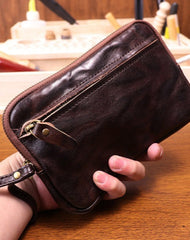 Dark Brown Leather Wristlet Clutch Wallet for Men Leather Phone Clutch Wallet