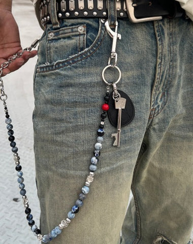Blue Ball Pants Chain Ball Wallet Chain Stone Beaded Wallet Chain Long Bead Wallet Chain