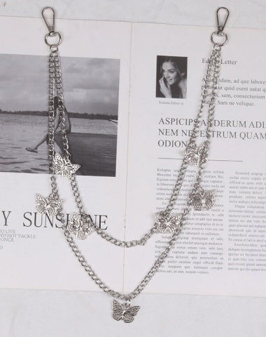Cute Womens Jeans Chains Silver Double Layers With Butterfly Charms Pants Chain For Women
