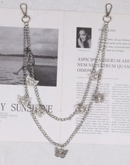 Cute Womens Jeans Chains Silver Double Layers With Butterfly Charms Pants Chain For Women