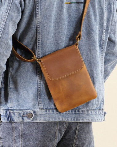 Brown Leather Crossbody Phone Purse for Men Genuine Leather Cell Phone Crossbody Bag Messenger Bag