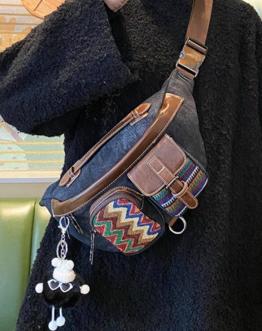 Womens Crossbody Backpack Canvas Boho Sling Bag Canvas Boho Embroidery Waist Bag