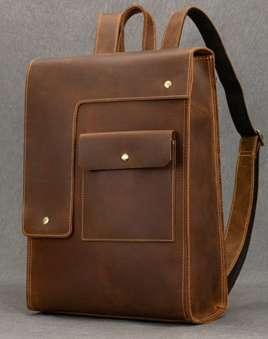 Crazy Horse Leather Backpack Mens 17L Brown Leather Backpack for Men