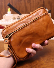 Brown Leather Wristlet Clutch Wallet for Men Leather Phone Clutch Wallet