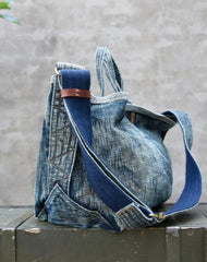 Blue Denim Tote Handbag Washed Denim Tote Bag Stone Washed Denim Tote Crossbody Bag for Women
