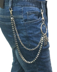 Mens Silver Double Layers Pants Chains With Cross Silver Cool Double Biker Wallet Chain For Men