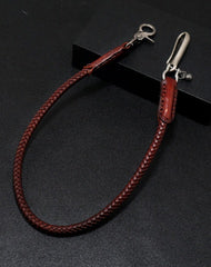 Coffee Leather Braided Biker Wallet Chain Handmade Leather Pants Chain For Men - EverHandmade