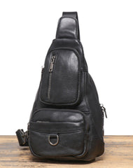 Black Leather Sling Bag For Men Leather Sling Pack Black Mens Sling Pack - EverHandmade