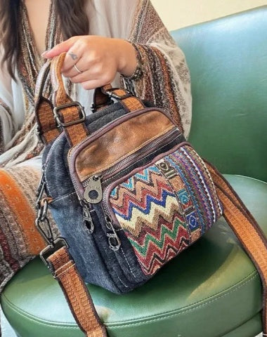 Women Gray Canvas Convertible Boho Crossbody Handbags Backpack Canvas Convertible Boho Crossbody Bag