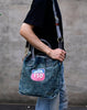 Blue Denim Vertical Tote Shoulder Bag Blue Jean Vertical Tote Bag Women Denim Tote Handbag Denim Tote Bag