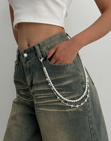 Cross Wallet Chain Pearl Wallet Chain Women Wallet Chain Double Wallet Chain