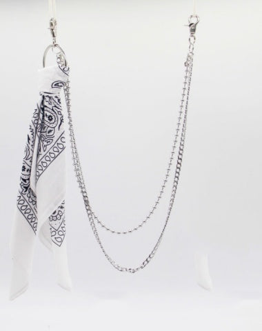White Paisley Bandana Trousers Chain Pants Chain Biker Kerchief Headscarf Jeans Chains