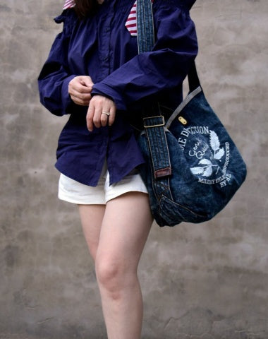 Blue Denim Tote Messenger Bag Jean Tote Bag for Men Blue Denim Tote Handbag Denim Tote Bag
