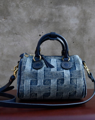 Small Denim Boston Bag Denim Handbags for Women 