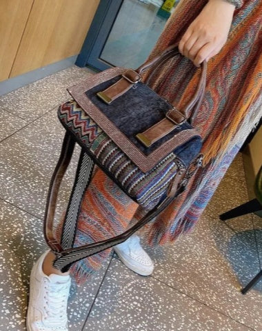 Boho Handbag Boho Crossbody Bag Women Gray Canvas Ladies Handbags Canvas Boho Shoulder Bag